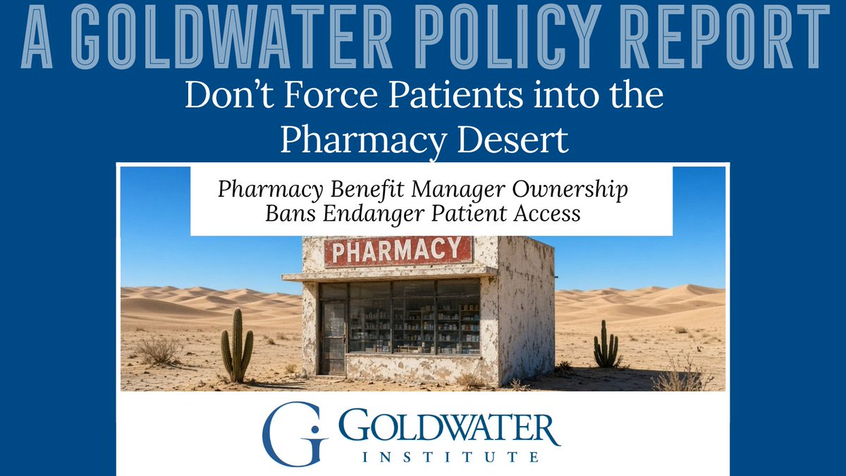 GoldwaterInst's tweet photo. NEW REPORT: Millions of Americans already struggle to access pharmacies and the benefits they provide. But new policies could make the problem even worse.

A new @GoldwaterInst report warns that sweeping prohibitions on pharmacy ownership could disrupt care in communities with the fewest alternatives, and it urges lawmakers to address abusive business practices without making it harder for patients to obtain their medications.
