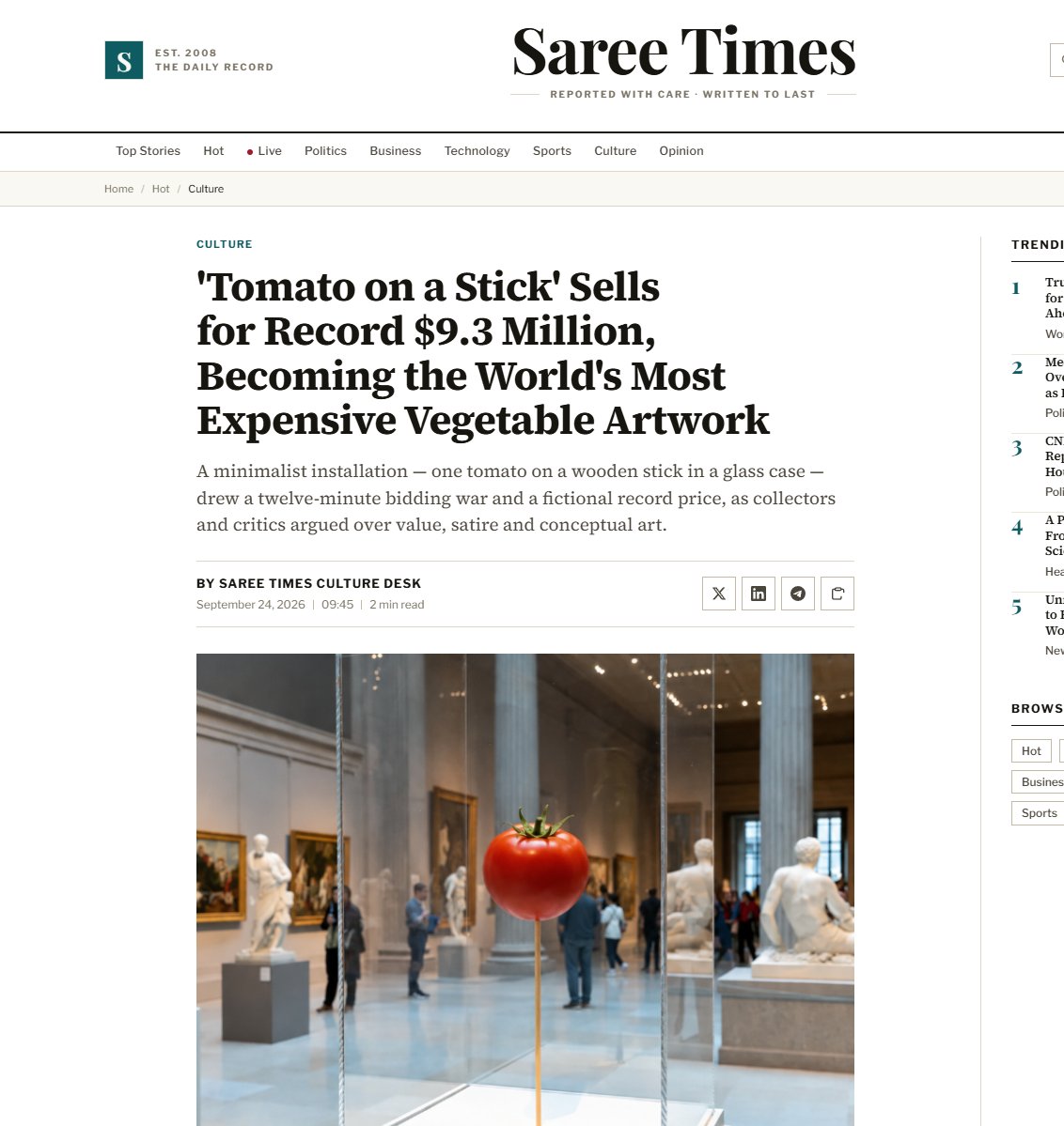 thequantdev1223's tweet photo. This is too good Tomato on a Stick sold for 9.3M and being the most expensive vegetable ART in the world

This will be posted by everyone!

https://t.co/WfMECijXvG https://t.co/nk3UGScVMN