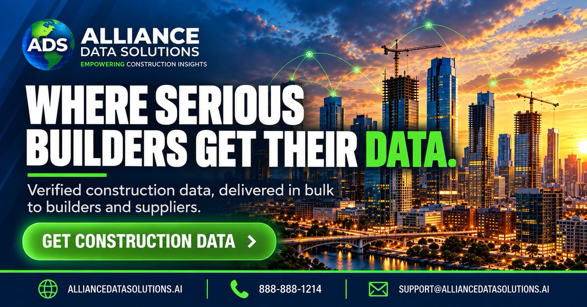 AllianceDataSol's tweet photo. Serious builders don't guess where their next projects come from. They source them.

Verified construction data, in bulk.

📞 888-888-1214

#ConstructionData #Construction https://t.co/ebHwTCb2kX