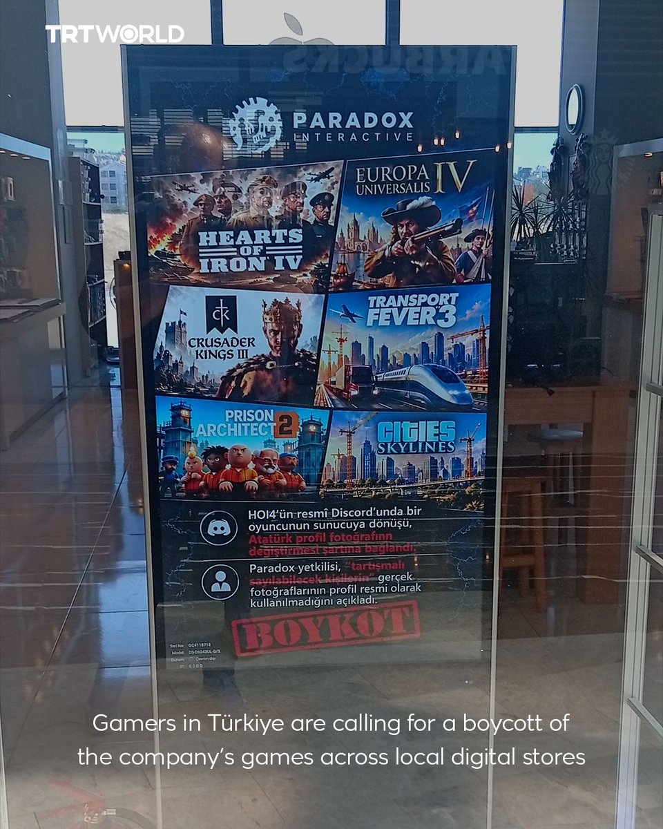 trtworld's tweet photo. Gaming company Paradox Interactive has come under fire after a user was banned from its official Discord server for using a profile picture of Mustafa Kemal Atatürk, the founder of Türkiye https://t.co/6xyUEePHFJ