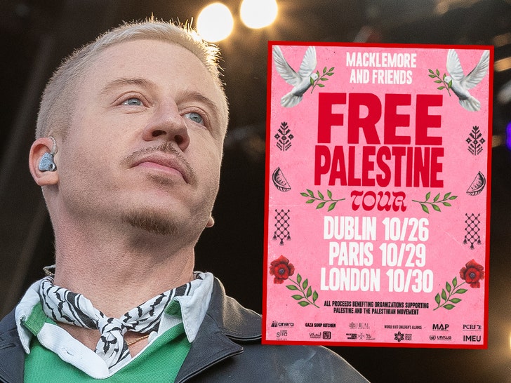TMZ's tweet photo. 🚨 Macklemore announces "Free Palestine Tour" after being fired from Ed Sheeran gigs. https://t.co/lAHXvcpEw6 https://t.co/I3DRHwBIwi