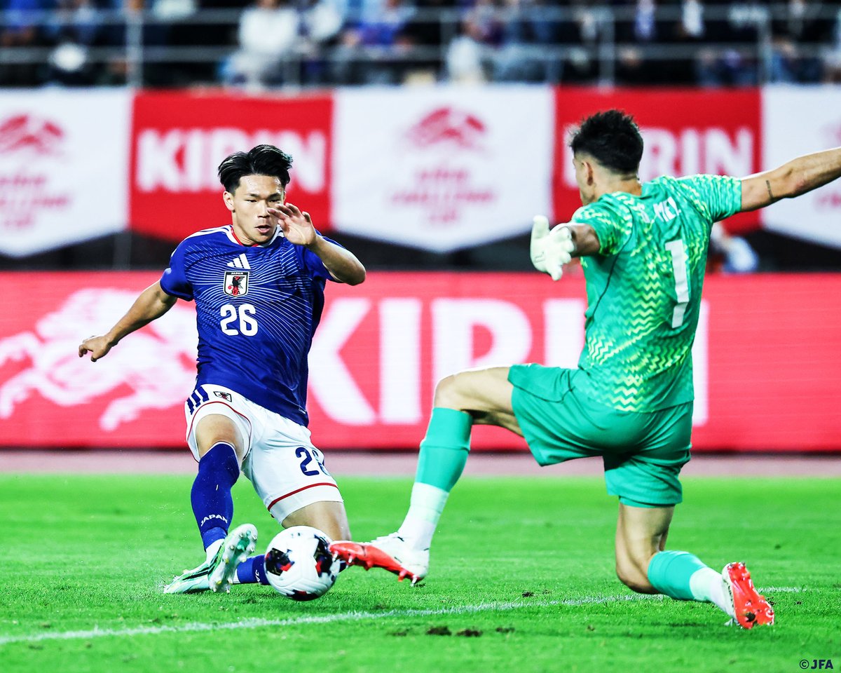jfa_samuraiblue's tweet photo. 🔹𝗦𝗔𝗠𝗨𝗥𝗔𝗜 𝗕𝗟𝗨𝗘🔹

松木玖生と塩貝健人の日本代表初ゴール、そして上田綺世のダメ押しゴールで、南米の強豪・ウルグアイに3-1で勝利！✨
国内4連戦の初戦を勝利で飾りました💪

次戦の舞台は広島。
引き続き熱いご声援をよろしくお願いします！❤️‍🔥🇯🇵

#SAMURAIBLUE #サッカー日本代表 https://t.co/QuWpfrxJHz