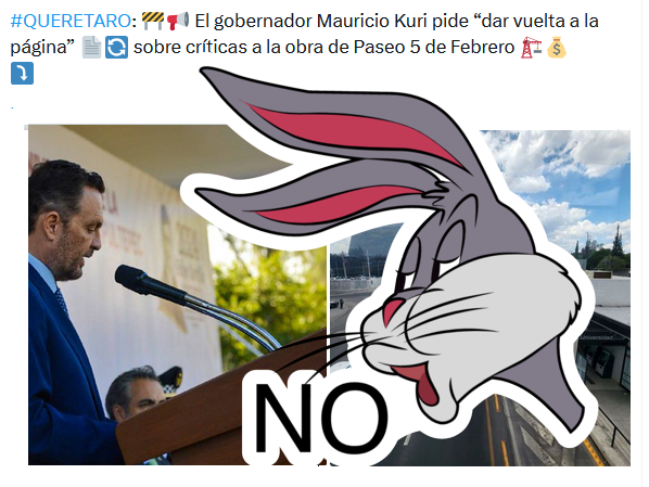 EsDeQromador's tweet photo. Mauricio Kuri pidió “dar vuelta a la página” a críticas a #Paseo5F💰🐀

La obra mediocre, símbolo de corrupción y despilfarro en #Querétaro que costó 7000 millones de pesos🐭💰

Venta de humo que confirma que los ciudadanos son ESTAFADOS una y otra vez🐀🐭
#MemoriasdeQuerétaro https://t.co/S9QiB5kLkh