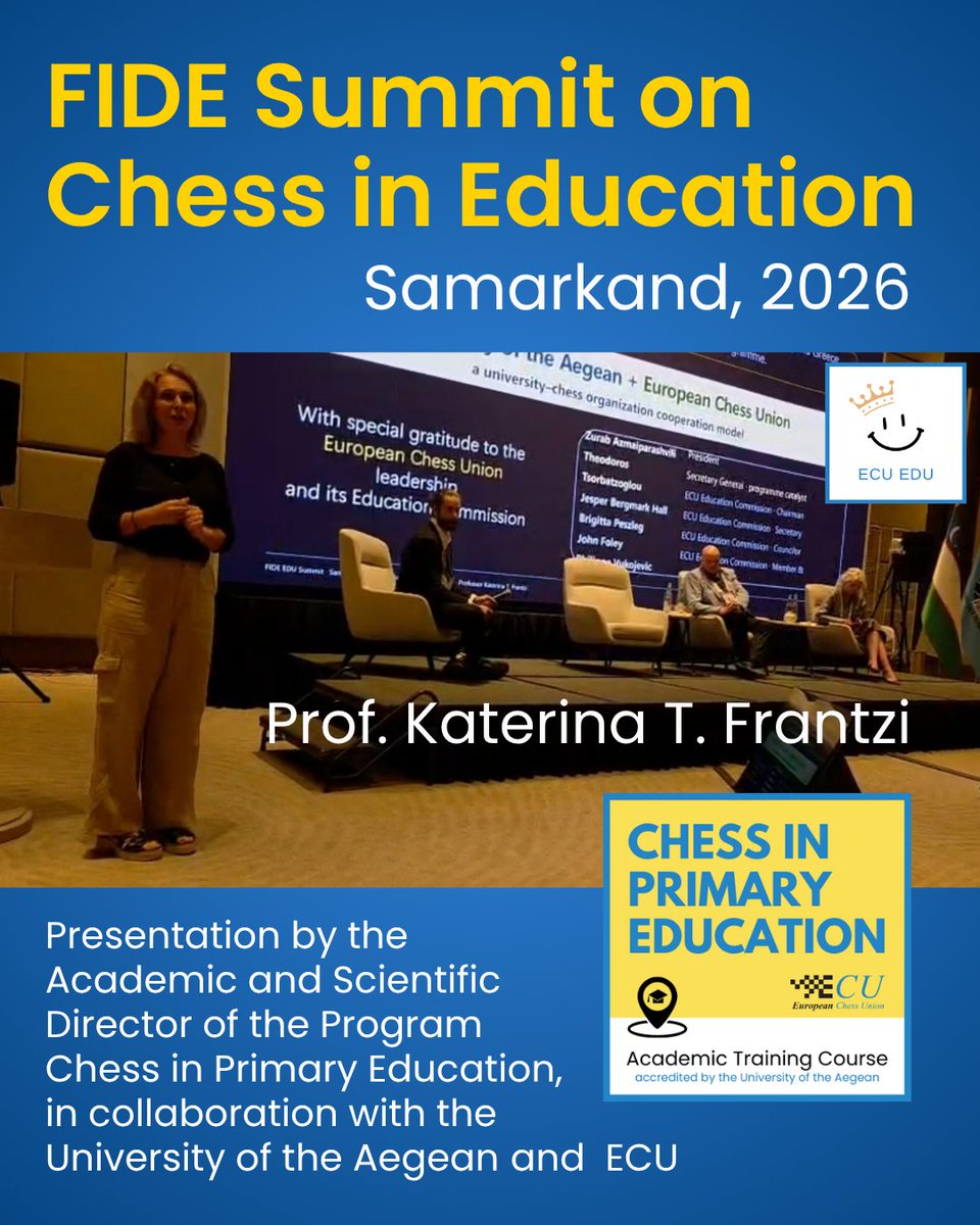 ECU_Education's tweet photo. 📣We are delighted that our programme was recognised at the FIDE Summit on Chess in Education 2026 in Samarkand, and proud to see our work highlighted on an international stage and even more excited about where collaboration can take us next.
👉Learn more: https://t.co/scQrwsRItl https://t.co/VN17AlWLHj