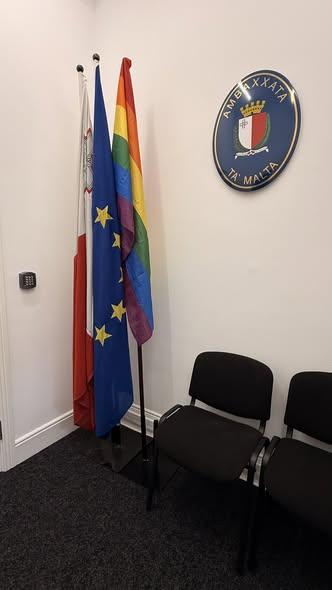 MaltainIreland's tweet photo. 🏳️‍🌈On May 17th, the Embassy commemorated the International Day Against Homophobia, Transphobia, and Biphobia, hoisting the Rainbow Flag and participating in a special event under the theme “An Autonomous Union of Values that Leaves No One Behind.” https://t.co/MmYG6UATGC