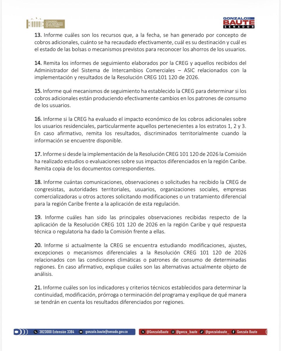 GonzaloBaute's tweet photo. El pasado 2 de septiembre nos pronunciamos contra la resolución 101/120 de la @comisioncreg . Posterior a ese día, varias voces se han ido sumando a nuestra preocupación. 

Tanto que ayer acompañamos la citación que hizo la Comisión de Ordenamiento Territorial del Senado para revisar la crisis energética en el país.

Ayer envié una solicitud formal a la Comisión de Regulación para que nos explique cómo se sustentó el acto administrativo que ya lleva 24 días vigente y además, nos entregue un balance preliminar de la puesta en marcha de la misma.