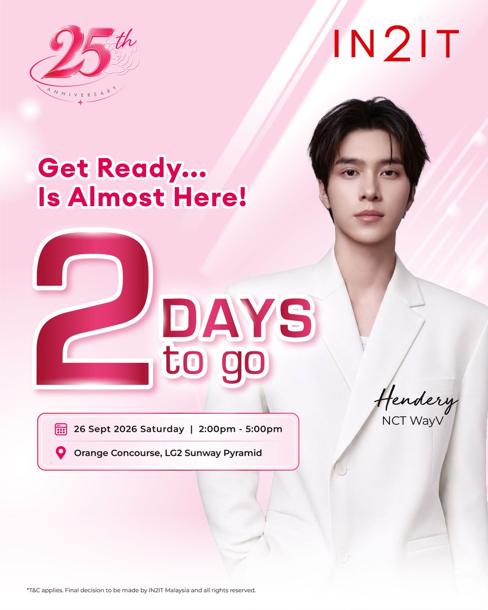 in2it_cosmetics's tweet photo. TUP TUP… TUP TUP… 💓👀 Left 2 DAYS!!! GUYS!!! 💕
We’re just 2 days away from meeting Hendery at Sunway Pyramid! 🥹✨

WHO ELSE IS THIS EXCITED?! 👀🎀

#IN2ITMalaysia #IN2ITCosmeticsMY #IN2IT25thAnniversary #25YearsofBeautyAndLove #IN2ITXHendery https://t.co/lJpc4vfcU1