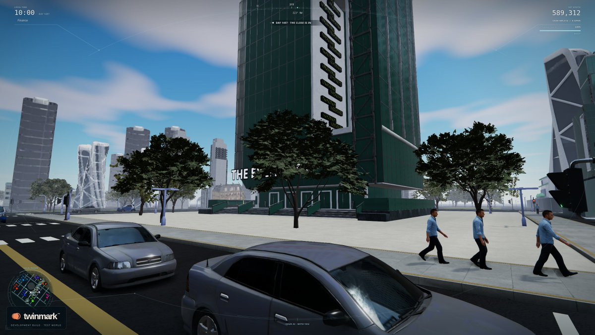 TwinMarkRH's tweet photo. 1/10  

What if you could walk through the market you trade? 
Meet Twinmark: a 3D city in your browser, where you work, take action, investigate fictional companies and make market decisions with an AI companion beside you.  

Here's what we're building. https://t.co/kLvjR78lmu