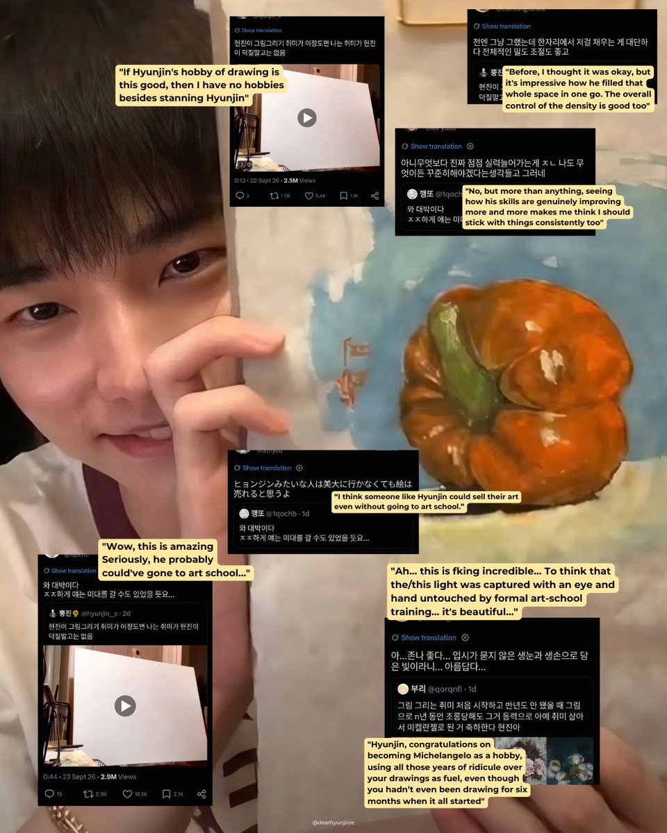 dearhyunjinie's tweet photo. Hyunjin's art is trending on the k-side with millions of views and grabbing the attention of non-Stays and locals! 🥹🎨

Many are saying that he could've gone to art school and are blown away that he's had no formal art training, as well as praising the improvement in his skills https://t.co/9pnF0Y3LcF