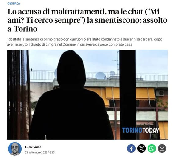 lafionda_com's tweet photo. 2022- Accusato dalla ex di #stalking e maltrattamenti; 
#CodiceRosso, misure cautelari immediate: allontanamento dalla casa familiare;
2024- condannato in 1° grado;
2026- assolto in Appello: il fatto non sussiste.
Leggi tutto qui: https://t.co/0neSKy18ks

https://t.co/pDVLgP4Qfw https://t.co/U9JBdvD7ix