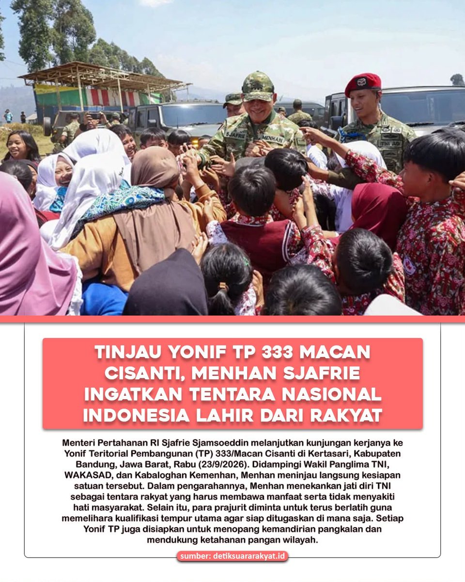 athleftic's tweet photo. Menhan Sjafrie ingatkan prajurit Yonif TP 333/Macan Cisanti untuk selalu menjaga kepercayaan publik. https://t.co/962Hyj5ZOc