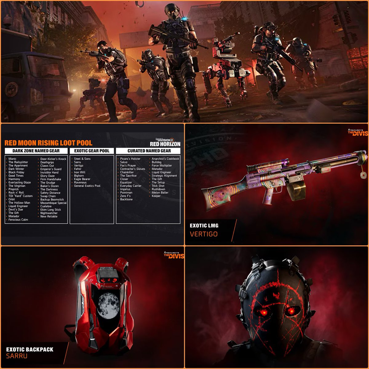 YUNG__BACH's tweet photo. #ThursdayUpdate 
🌝 Red Moon Rising 
🥷 new bundles
💰 some Named items for sale
👹 2 new exotics and a mask
#TheDivision2 ⏰ https://t.co/0Y2q8Sc9LW