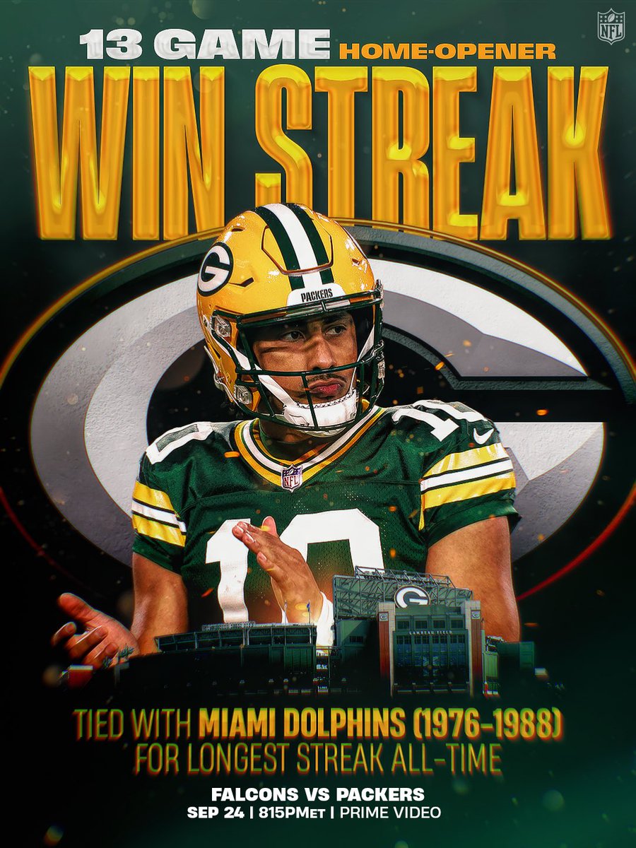 Will the @​packers make it 14 straight tonight? 👀

@​ATLvsGB – 8:15pm ET on Prime Video
Stream on @​NFLPlus 
 [📷](https://pbs.twimg.com/media/HS_W0lpW0AAt2Ey.