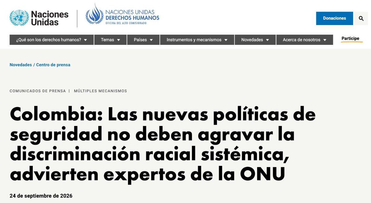 ISAZULETA's tweet photo. El Informe del Mecanismo Internacional de Expertos Independientes para Promover la Justicia y la Igualdad Raciales que se acaba de presentar ante al Consejo de Derechos Humano de la ONU, advierte sobre la preocupante situación de derechos humanos en colombia frente a las nuevas políticas de seguiridad del gobierno ilegítimo; y hace un especial llamado sobre “la reanudación de la fumigación aérea sin evaluar adecuadamente su impacto en la salud, la seguridad alimentaria y el medio ambiente.