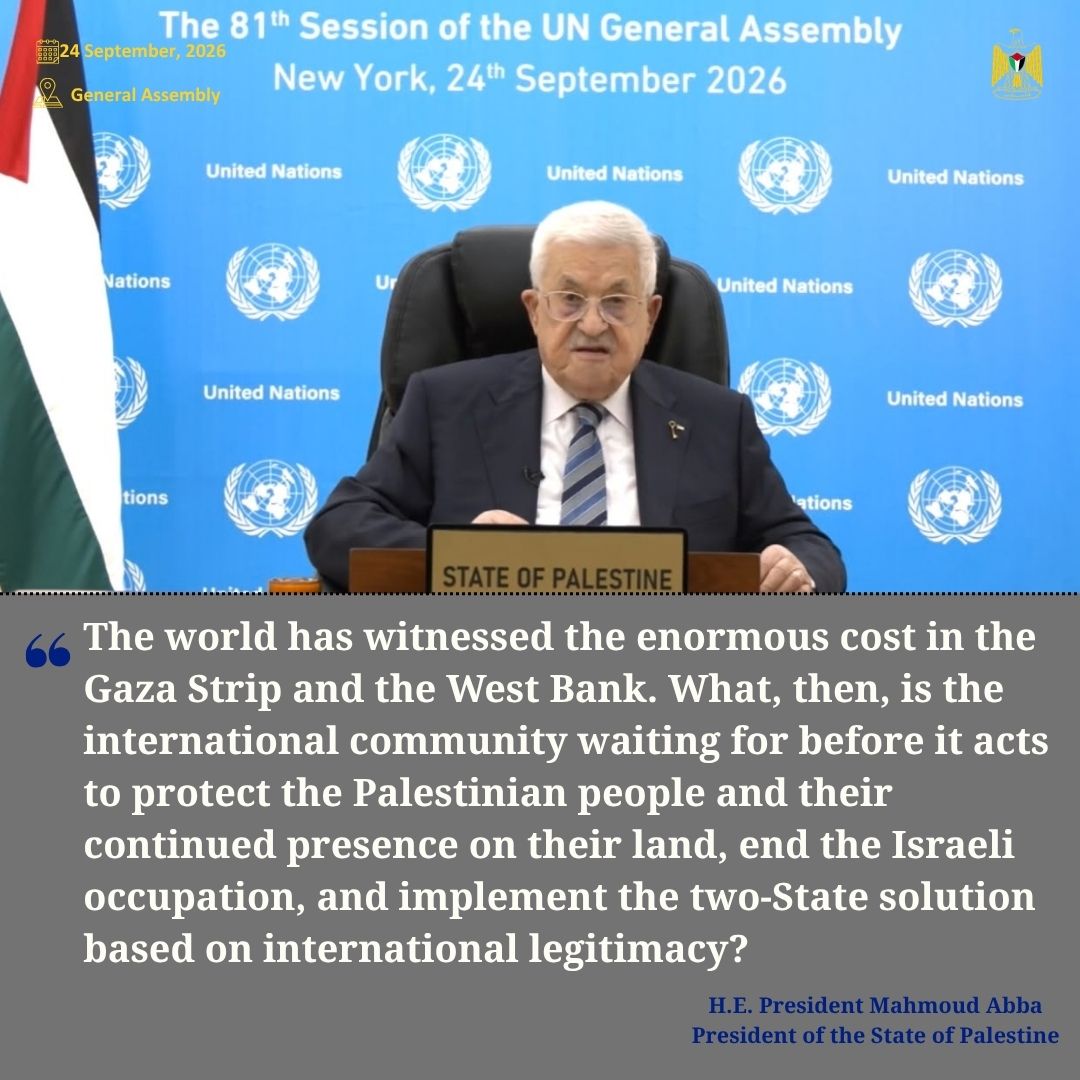 Palestine_UN's tweet photo. Statement by  H.E. President Mahmoud Abbas during the 81st General Assembly debate: https://t.co/J1xHRSa4Ow