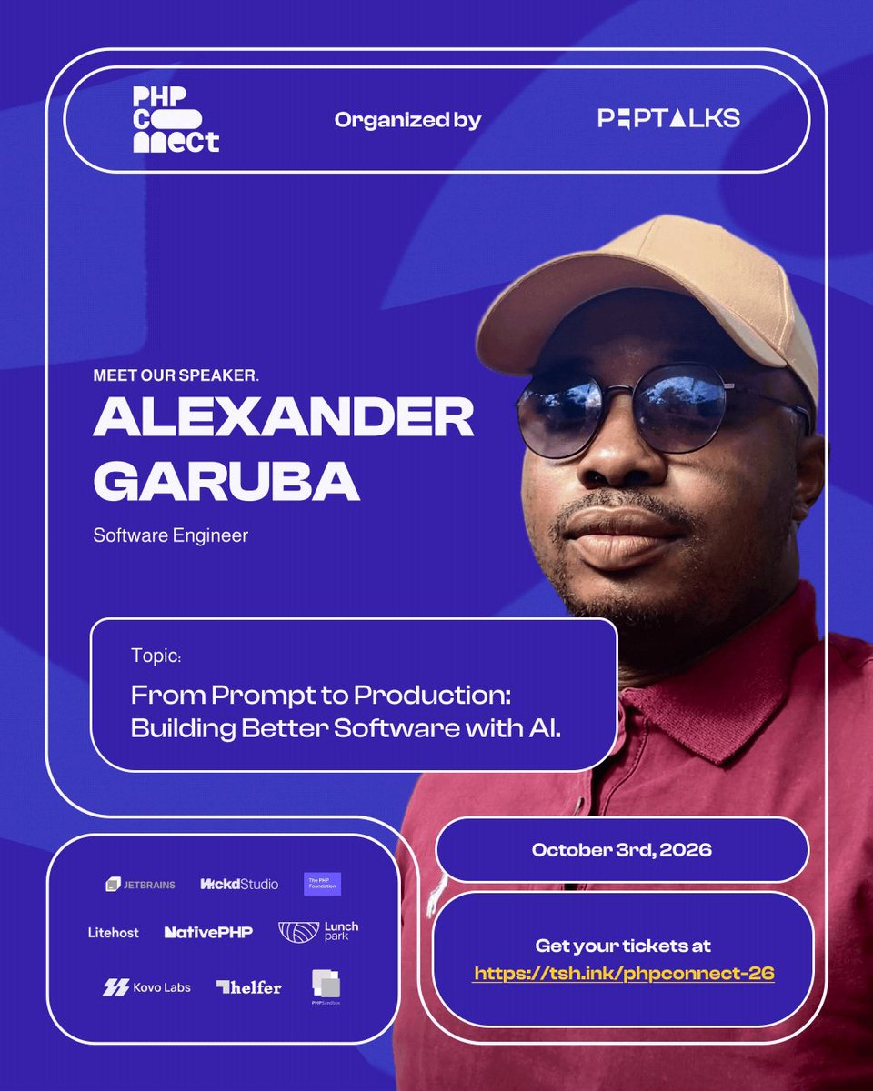 PhpTalks's tweet photo. Meet @iamahless  at PHPConnect’26

We’re excited to have Alexander Garuba, a Senior Backend Engineer, joining us at PHPConnect’26.

Alexander has spent over 7 years building the systems behind products people rely on across fintech, e-commerce, and SaaS, working with PHP, microservices, cloud infrastructure, and distributed systems.

At Ladda, he helped build core financial products including Savings, Wallets, Treasury Bills, KYC, and Virtual Accounts, improving processing efficiency by 30% and helping his team ship 50% faster.

He’s also worked on systems serving 100,000+ users, led major PHP migrations, and collaborated on projects like https://t.co/nTeKiZyYL9.

At PHPConnect’26, we’ll be hearing from Alexander about the realities of building software that has to work at scale.

The name says PHP. The conversation goes much further.

October 3, 2026

100% free & virtual

Save your seat: https://t.co/TgC2ueMRBh

#PHPConnect26 #AIandtheEngineer #PHP #BackendEngineering