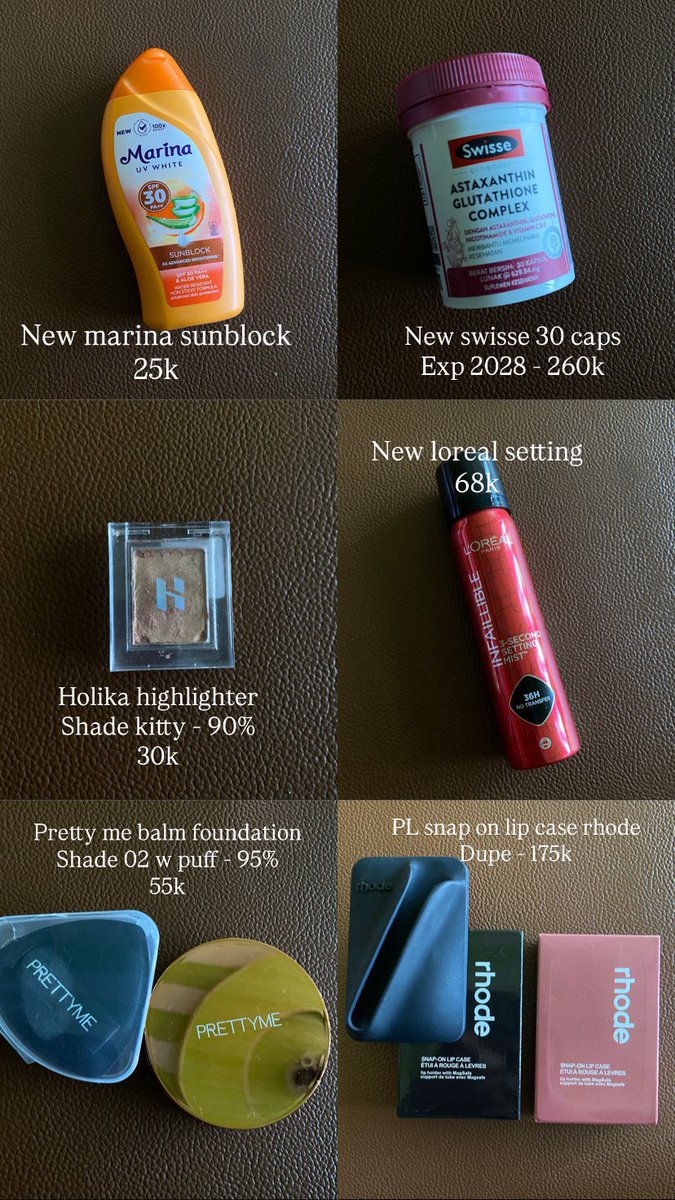 1sixu's tweet photo. WTS NEW - PL MAKEUP
Exp 2027-2029
Bisa 🍊 excl adm / split

Foundation loose powder mascara concealer lip tint velvet highlighter setting spray moisturizer serum snap on lip rhode estee lauder rare beauty skintific dear dahlia etude swisse sheglam maybelline etc https://t.co/YLVopBcnBO