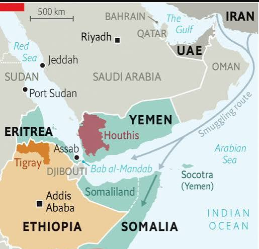 jd452294's tweet photo. As we see the war between Iran and the US drawn out, the Houthi's taking over the coast of Yemen, and now the conflict in Ethiopia and Eritrea.  We could see the compromise of another shipping route from both sides of the Red Sea. #Tigray #Somalia #Ethiopia #IranWar‌ #Hormuz https://t.co/KBPzARFvmW