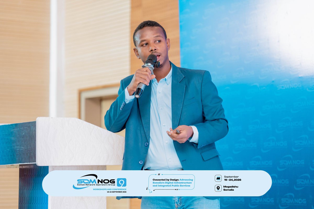 TabaarakICT's tweet photo. Tabaarak ICT’s Marketing Manager, Mr. Khadar Mohamed, delivered a presentation at SOMNOG9, under the theme “Connected by Design: Advancing Somalia’s Digital Infrastructure and Integrated Public Services.”

He presented on “𝐁𝐮𝐢𝐥𝐝𝐢𝐧𝐠 𝐂𝐨𝐧𝐧𝐞𝐜𝐭𝐞𝐝 𝐒𝐲𝐬𝐭𝐞𝐦𝐬 𝐟𝐨𝐫 𝐒𝐢𝐦𝐩𝐥𝐞𝐫 𝐆𝐨𝐯𝐞𝐫𝐧𝐦𝐞𝐧𝐭,”focusing on how interconnected systems can simplify and improve government services.

His presentation highlighted how connected systems can strengthen collaboration among government institutions while enabling simpler, more efficient, and reliable digital public services.

#TabaarakICT #SomNOG9 #SomNOG #DigitalSomalia