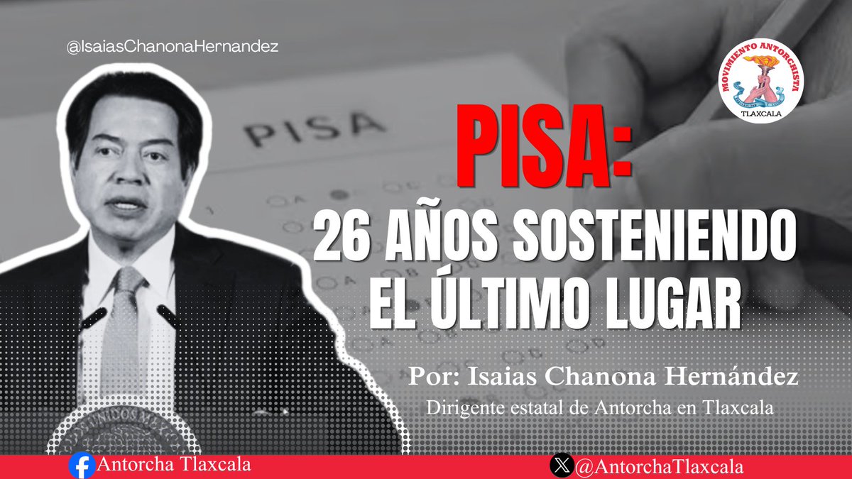 IsaiasChanonaH's tweet photo. #Opinión || PISA: 26 años sosteniendo el último lugar

Por: Isaías Chanona Hernández

Ver artículo en: https://t.co/R1O3Lww21A https://t.co/EKwco6vl8v