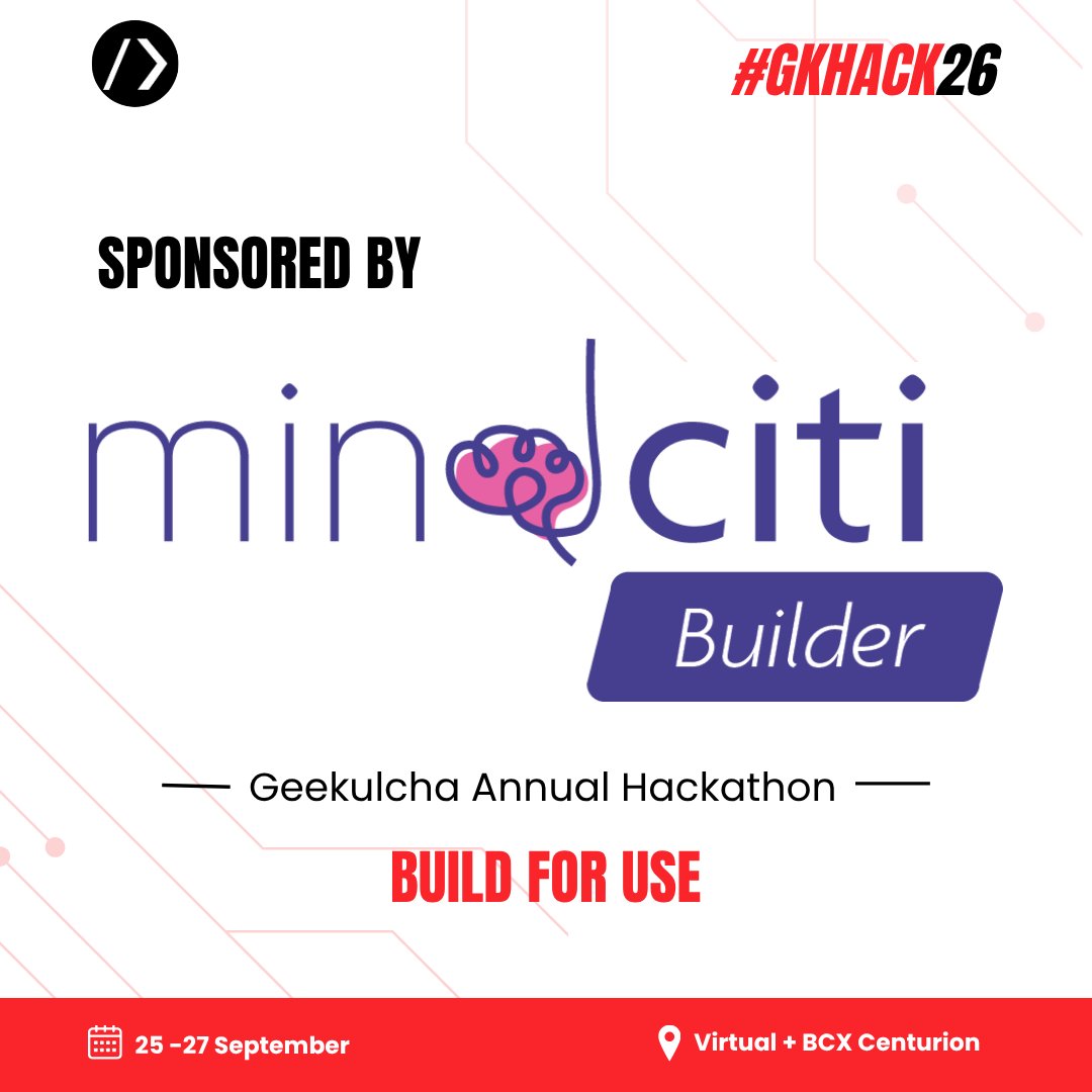 KimardStudio's tweet photo. Ready to build? 🚀

MindCiti is proud to support the #GKHack26 Hackathon as a sponsor!

📅 25–27 Sept
📍 BCX Centurion
⏰ Starts Friday, 16:00

We're excited to see emerging talent put their skills into action. 💜

#MindCiti #Hackathon #TechTalent #BuildForUse https://t.co/sdJ3cgswLp