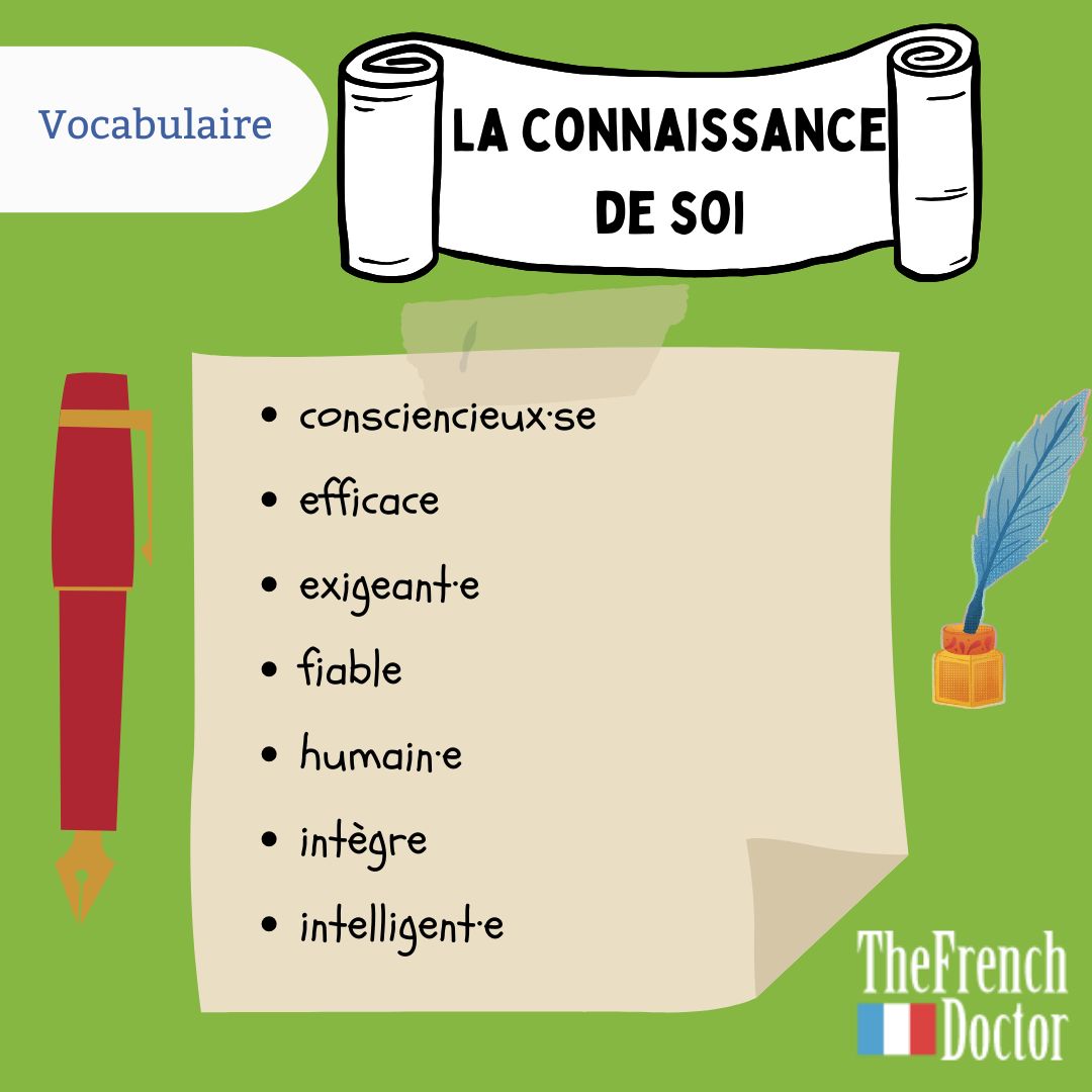 frenchdoctorNS's tweet photo. Passons en revue quelques mots de vocabulaire sur le thème de la connaissance de soi!
Les connaissez-vous tous?
#français #French #FLE #FSL #learnfrench #frenchdoctor #vocabulaire #vocabular #learning #apprentissage https://t.co/5DuACOp37F