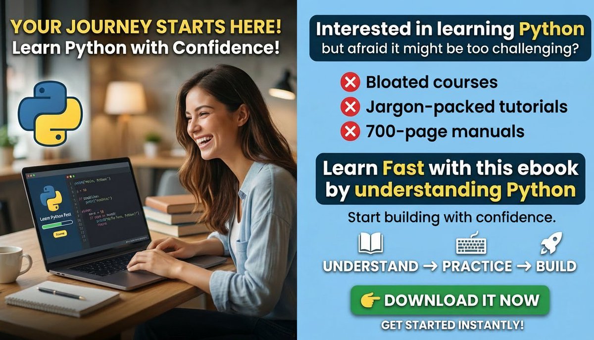codingpython0's tweet photo. Want to learn Python without feeling overwhelmed? 🐍
Learn by understanding, practicing, and building real projects.
👇
https://t.co/V1UbNOQOD1 https://t.co/jQXsDWMgzC