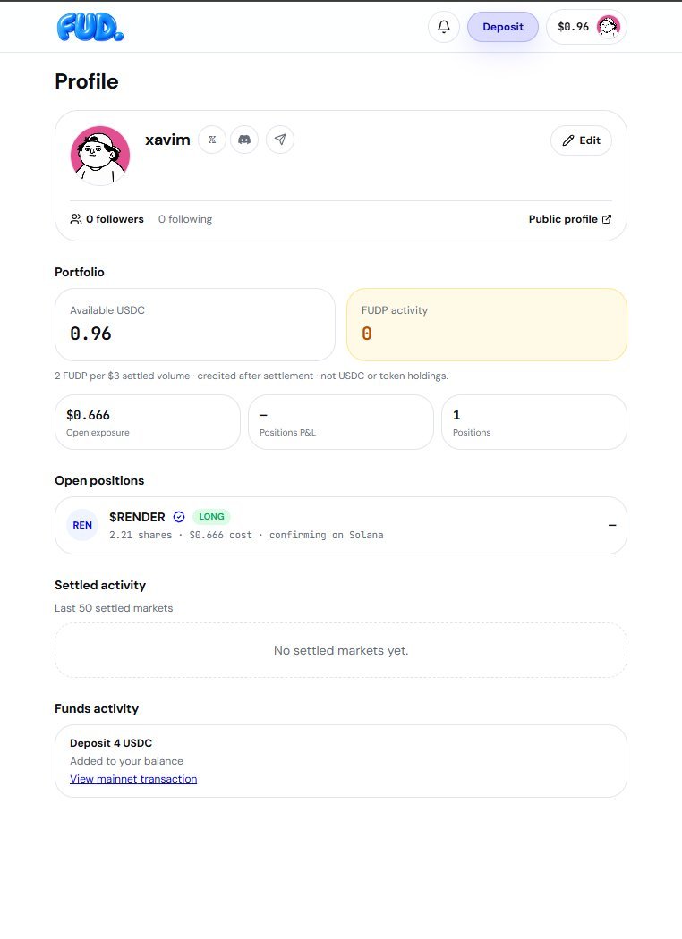 0xOsen's tweet photo. Tested out @FUDmarkets on Solana mainnet today. The core idea backed by @GenLayer is solid, but the platform definitely still has a lot of work ahead — it’s neither super smooth nor terrible, just clearly in its early days:

1. Deposit latency: Topped up my in-app wallet, but the balance took over 10-15 minutes to actually reflect. On Solana, users naturally expect near-instant deposits.
2. Token clarity: The deposit modal should make the USDC requirement much more obvious so users don't accidentally send SOL instead.
3. Support scaling: Shoutout to Mark on Discord holding the fort solo, but one person handling every issue means community questions easily get missed.

Huge potential for decentralized predictions, but speeding up indexing and smoothing out the onboarding UX will make a massive difference! 

@GenLayer 
@FUDmarkets