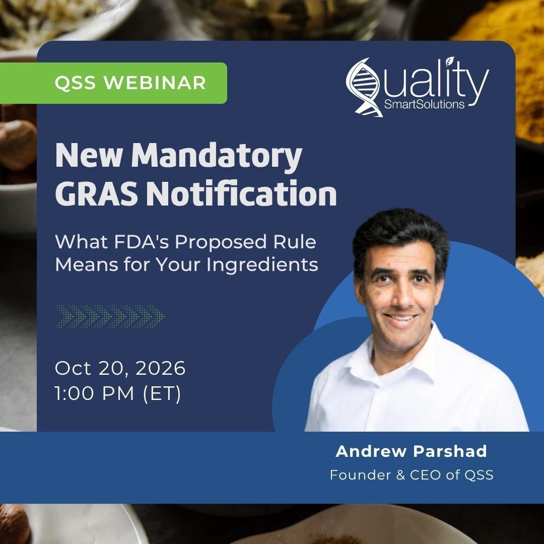 qualitysmart's tweet photo. FDA has proposed making GRAS notification mandatory. 💡 Join Andrew Parshad on Oct 20, 10 AM PT / 1 PM ET for a live walkthrough and Q&amp;A. 👉 https://t.co/WzwsCaIlQx #GRAS #FDA https://t.co/exRLEjmtqC