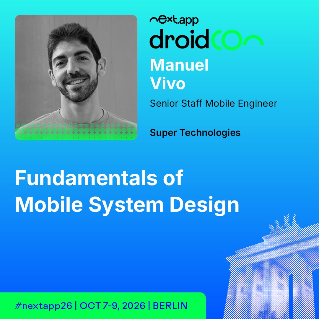 droidcon's tweet photo. Mobile system design has fundamentals most Android devs learn the hard way. 📐
@manuelvicnt covers the essentials at droidCon Berlin.
Learn more: https://t.co/AHs9afdieJ
#nextapp26 #AndroidDev https://t.co/wy9f52GOtf