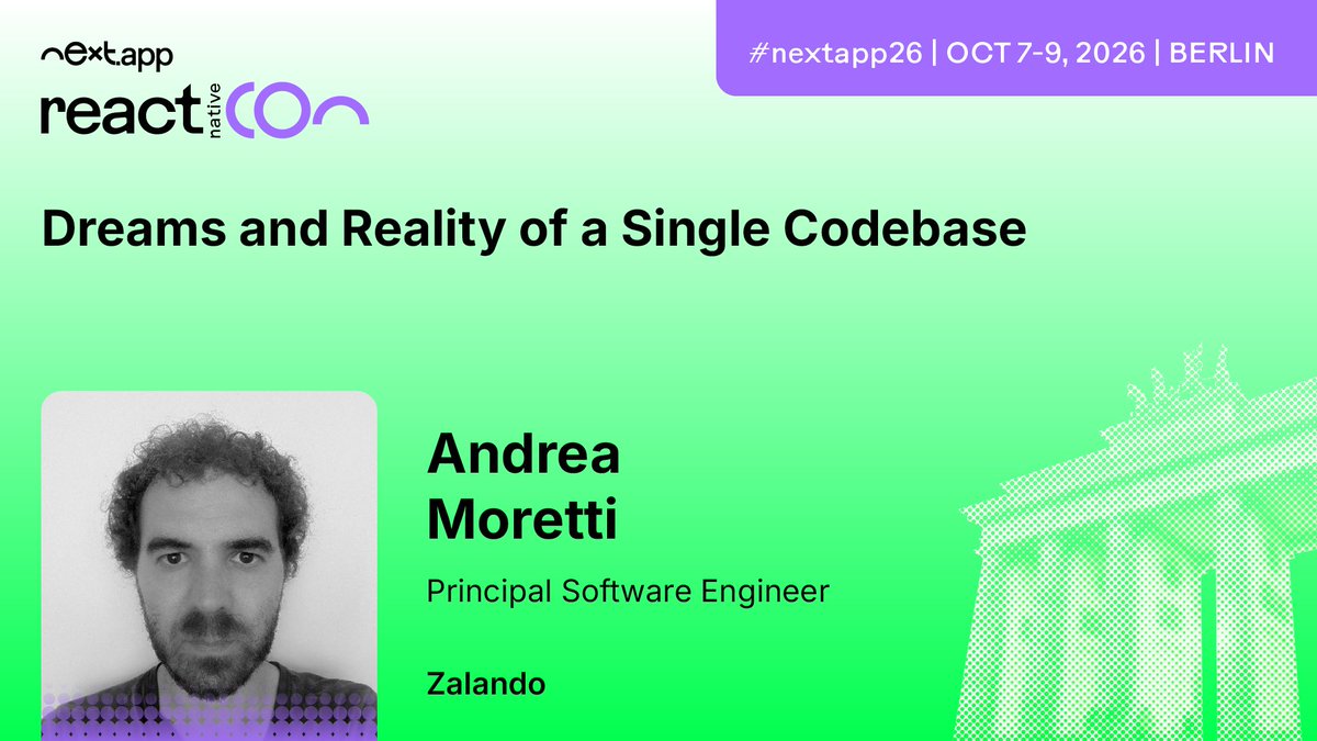 reactnativecon's tweet photo. One codebase, all platforms. The dream vs. the reality. 💡

Andrea Moretti shares an honest take on cross-platform RN at reactnativeCon Berlin.

Learn more: https://t.co/jgsoxJ9vQI

#nextapp26 #ReactNative https://t.co/llkFb1lDDy
