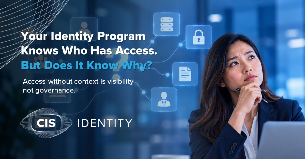 ComputerIntSvc's tweet photo. “Who has access?” is only half the Identity Governance question.

The harder one:

Why do they still have it?

As identities and applications multiply, access without context becomes risk.

Learn more here: 
https://t.co/dJFweq0PPG

#IdentityGovernance #IAM #IdentitySecurity #CISIdentity