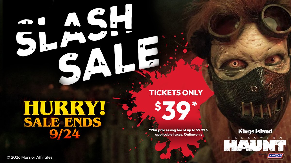 KingsIslandPR's tweet photo. LAST CALL 🚨 Halloween Haunt begins TOMORROW! 

Today is your last chance to take advantage of our SLASH SALE! The fog is ready, the monsters are waiting, tomorrow night... the SCREAMS BEGIN! 😈 https://t.co/vB1oqF3OaI