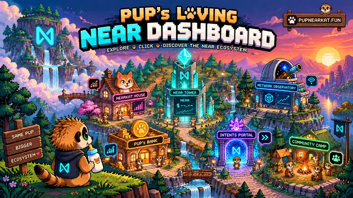 NearkatPUP's tweet photo. SAME PUP. BIGGER ECOSYSTEM. 

We heard you! Make earning "FUN"
PUP is evolving always. 

Introducing PUP’s Living NEAR Dashboard — a pixel-art world where the NEAR ecosystem comes ALIVE. 🌐

🏙️ Explore NEAR Tower
🐱 Visit NEARKAT House
🏦 Discover PUP’s Bank
🌀 Enter the Intents Portal
🔭 Track the NEAR network
🔥 Hang with the community
Every building has a story. Every click unlocks something new.
No boring dashboards. Just PUP, pixels & the NEAR ecosystem. 💙
The world is getting bigger. PUP is leading the way.
🔗 https://t.co/7yt6QPBmGf
Who's exploring first? 👇

#NEARProtocol #NEARKAT #PUPNEARKAT