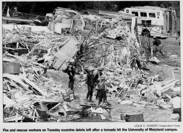 tornado_talk's tweet photo. College Park, MD F3 #Tornado – September 24, 2001

An F3 tore through the University of Maryland campus, obliterating the Maryland Fire and Rescue Institute, damaging dorms, and tossing roughly 200 vehicles.

Sisters Colleen and Erin Marlatt were killed when their car was thrown hundreds of yards. Bowie Volunteer Firefighter Clarence Kreitzer died of a heart attack during cleanup.

At least 55 people were injured.

https://t.co/lgh4d2P4FB

#mdwx #OTD #tornadohistory