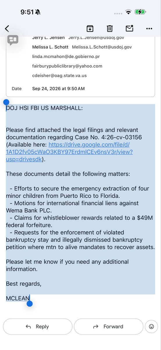 JacobSmithvuuq's tweet photo. DEMAND FOR JEWISH BLOOD MONEY THAT IS PLACED IN WEMA BANK IN NIGERIA FROM PUERTO RICAN STOLEN JEWISH BABIES AND WORLD WAR II HOLOCAUST STOLEN JEWISH BABIES, A.K.A. BLOOD MONEY EPSTEIN TRIANGULAR SLAVE TRADE

Sent electronically via ADA required plan file accommodations to NEBRASKA FEDERAL COURT 
@FBIDirectorKash @CIADirector @joeroganhq @IDF @Israel @POTUS @POTUS46Archive @DOJFraudDiv @DHSgov @seanhannity @FBI @FBI_Response @USinNigeria @USMarshalsHQ @USMARCENT @michelle72767 @USMCFEA @USUN @EUCouncil @elonmusk @UNHumanRights @UN_Women @RobertKennedyJr @KimKardashian @KimIversenShow @Bannons_WarRoom @DeepLeaksHQ @EricLDaugh @IDF @rashtrapatibhvn @PMOIndia @timesofindia @TeslaCharging @Pink Pay them. @adamcarolla @adamlevine @Disney @DisabilityGovUK @AutismCapital @JewsFightBack PATHWAY FOR WORLD WAR II REPARATIONS VIA THE CONTINUED PATTERN OF HARM TO JEWISH BABIES AND THE CARIBBEAN AND SHIPPED TO NIGERIA AS THE FIRST LEG OF INTERNATIONAL BABY JEWISH SLAVE TRADE (shariah law bloodline are they taking Jewish babies to try and get reparations because they think you’ll be successful.$)

DOJ HSI FBI US MARSHALL:

Please find attached the legal filings and relevant documentation regarding Case No. 4:26-cv-03156 (Available here: https://t.co/2KMo0r2z2p).

These documents detail the following matters:

  - Efforts to secure the emergency extraction of four minor children from Puerto Rico to Florida.
  - Motions for international financial liens against Wema Bank PLC.
  - Claims for whistleblower rewards related to a $49M federal forfeiture.
  - Requests for the enforcement of violated bankruptcy stay and illegally dismissed bankruptcy petition where mtn to alive mandates to recover assets.

Please let me know if you need any additional information.

Best regards,

MCLEAN