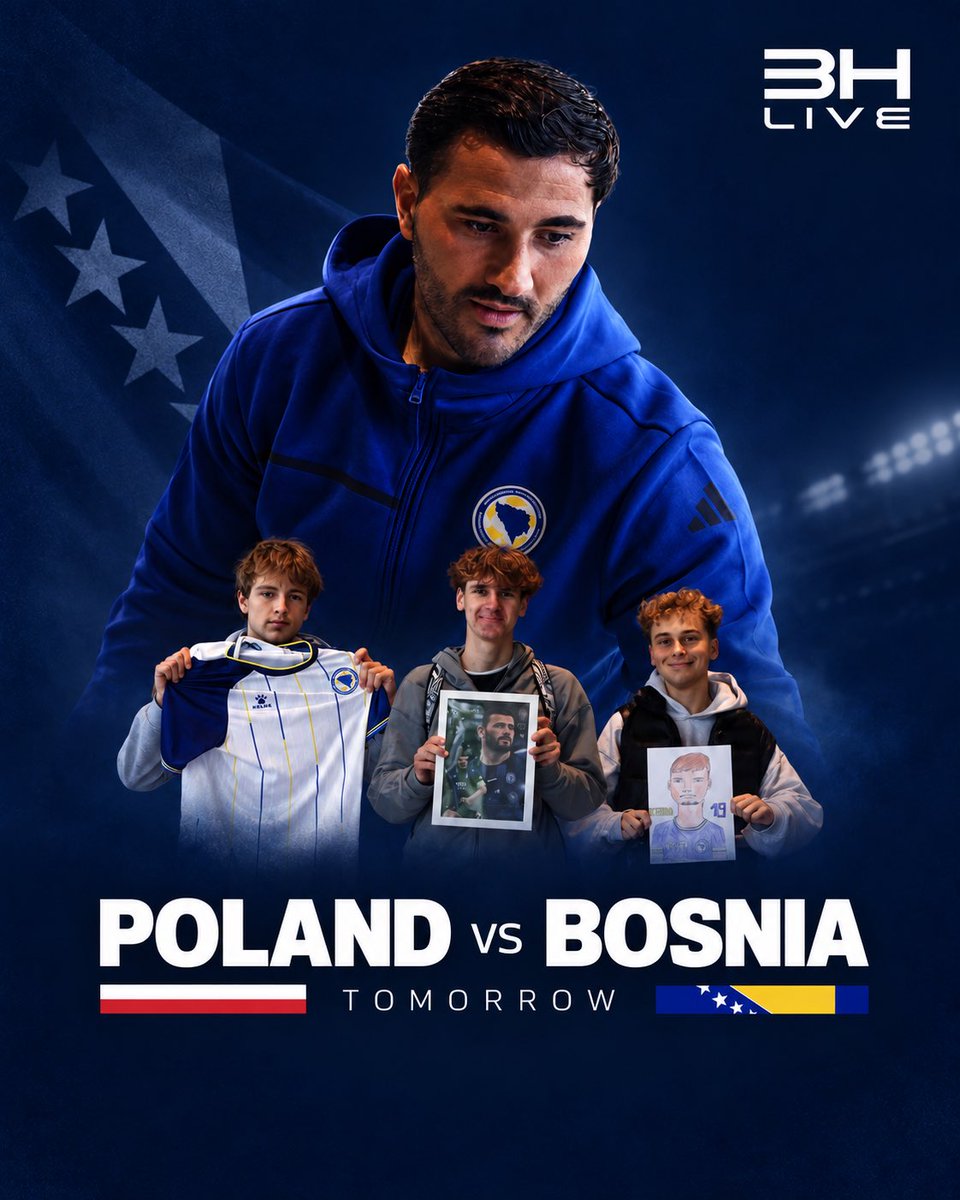 BHLiveOfficial's tweet photo. 🇧🇦 Excitement is building ahead of Poland vs Bosnia! ⚽

Bosnian fans were especially happy to see Sead Kolašinac, showing their support with jerseys, drawings and photos as the Dragons arrived. 💙💛

Tomorrow, it’s game time. 🇵🇱🆚🇧🇦 https://t.co/XCwgJ5iCVr