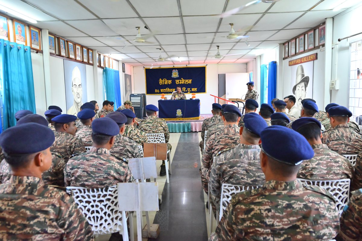86Bncrpf's tweet photo. On 24/09/2026, Commandant - 86bn CRPF chaired   Sainik Sammelan at Unit HQ, Lamphelpat, Imphal to short out  any grievances and for suggesting  improvements which are of general nature and beneficial to the troops of  a unit. https://t.co/qSmvG00Zif