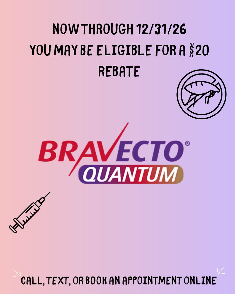 cahofwaller's tweet photo. 🐾 Protect Your Pup &amp; Give Back! 💙

Keep your furry friends protected with Bravecto Quantum Injectable! 🐶💉 You may be eligible for a $20 rebate through the Bravecto CARES program when your pet receives their injection!

And there's even more to love! ❤️ In honor of the... https://t.co/sRkTRg2ljQ