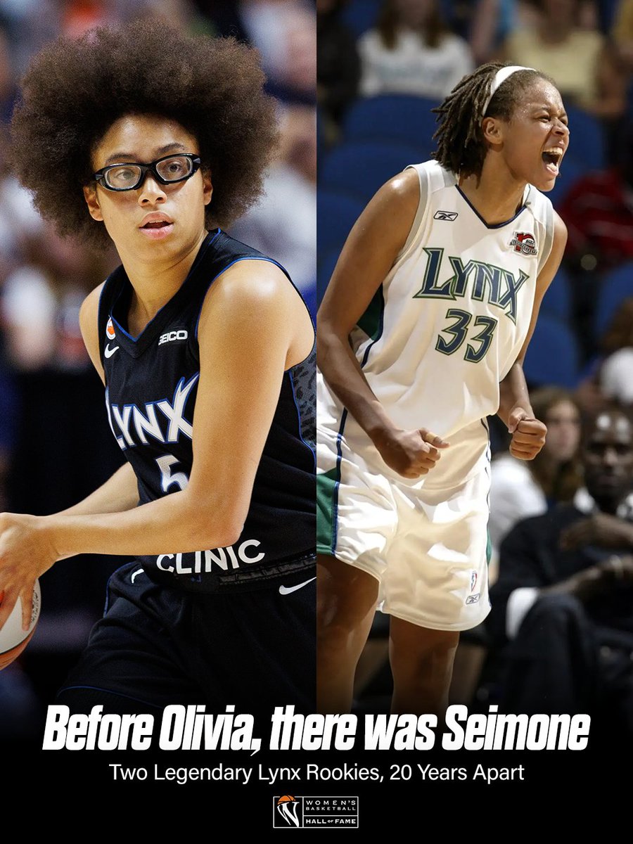 WBHOF's tweet photo. The Minnesota Lynx have been home to two of the greatest rookie scoring seasons in WNBA history. Seimone Augustus set the standard in 2006, and this weekend, Olivia Miles made history of her own. 🏆

#WBHOF #MinnesotaLynx https://t.co/7iaQHneIep