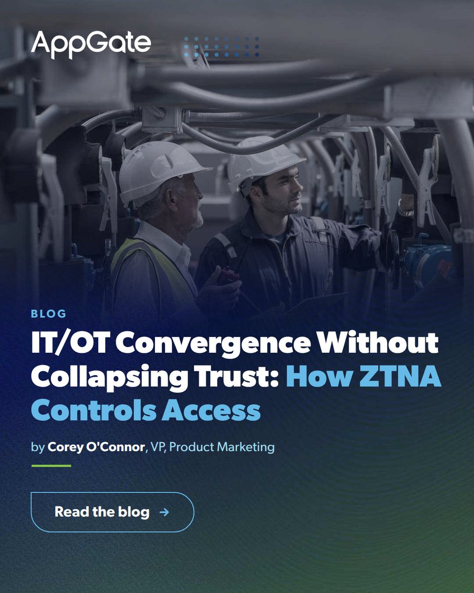 AppgateSecurity's tweet photo. As IT and OT environments become more connected, a technician who only needs one controller can gain access to far more of the OT network than the job requires. 

See how AppGate #ZTNA uses identity and context to limit that access.

🔗 https://t.co/A8ILJXtsKi

#ITOTConvergence https://t.co/znvIaxJEAv