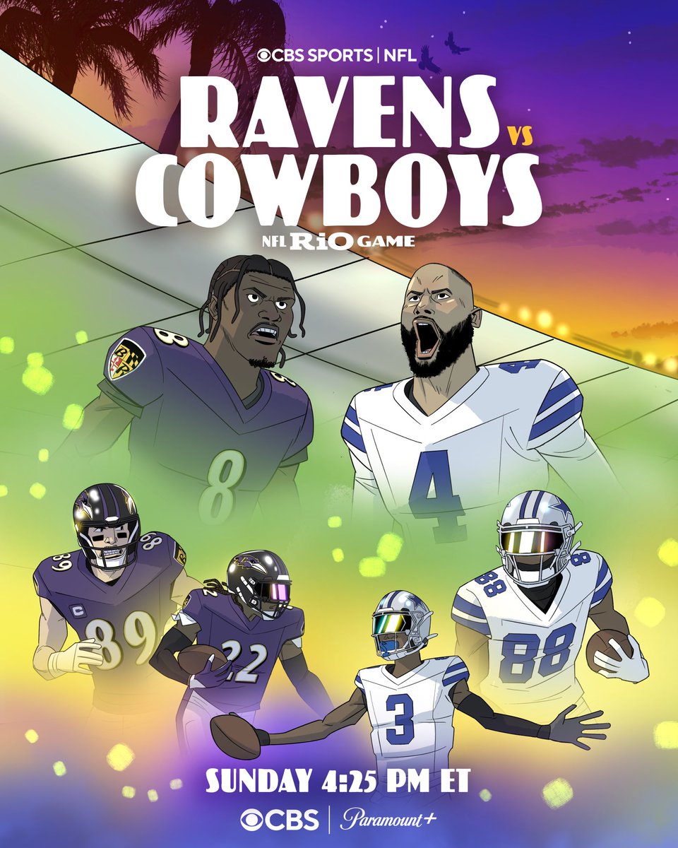 NFLonCBS's tweet photo. NFL 🤝 Rio 📍🇧🇷

Ravens vs Cowboys 
Sunday, 4:25 PM ET on CBS and @paramountplus https://t.co/noUvWU4q1Q