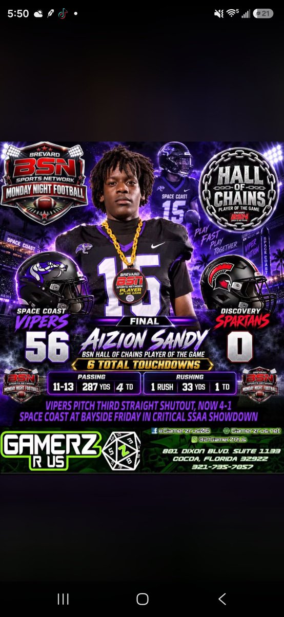 AizionSandy15's tweet photo. Thanks @SportsBrevard on the recognition from Monday night performance and great team win.

@PrepRedzoneFL @RivalsHS @RealNews102 @larryblustein @QBUniverseQBU @TheQBEngineer @Elite_2028QBs @QBHitList @TheQBHouse @CoachJakeOwens9 @BrandonWiggin17 @RonnellSandy https://t.co/fNi6Ru7HZZ
