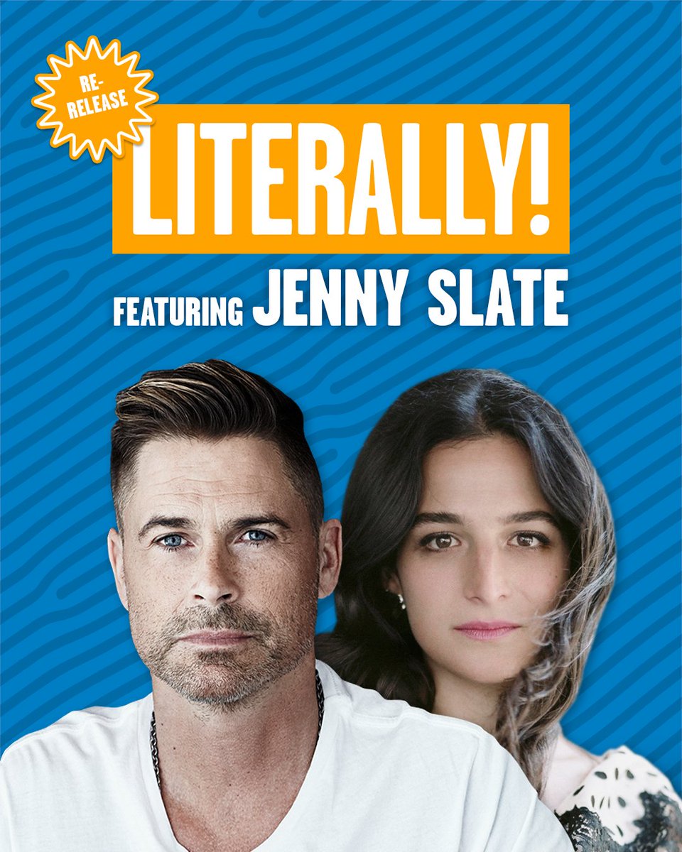 TeamCoco's tweet photo. Today on #Literally we’re re-releasing @RobLowe’s conversation with Jenny Slate! They discuss ASMR, meeting on the set of Parks &amp; Recreation, Jenny’s SNL audition, and more! Listen: https://t.co/SZAeLQ3McC https://t.co/tnym1XTBA0