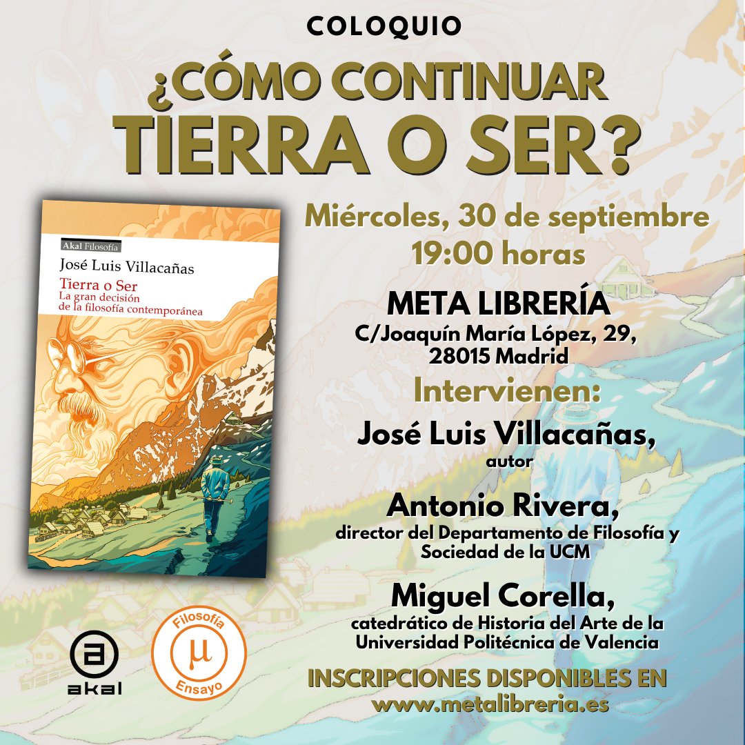 metalibreria's tweet photo. Tras la publicación de "Tierra o Ser. La gran decisión de la filosofía contemporánea", José Luis Villacañas @ubeda1955 se pregunta cómo continuar, en el coloquio junto a Antonio Rivera y Miguel Corella.
El miércoles 30 de septiembre, a las 19:00.
👇
https://t.co/WnKN9wWYlH https://t.co/F5YsDUYy7d
