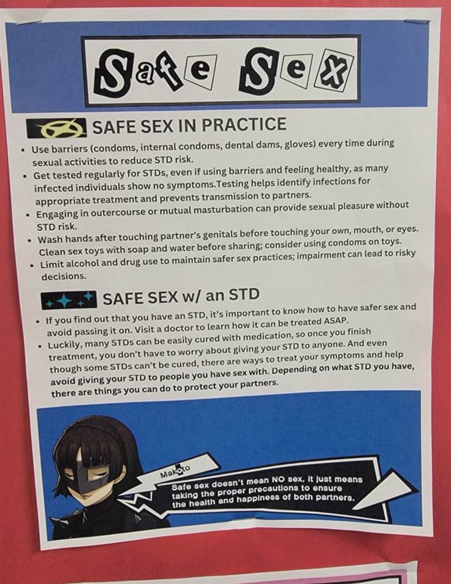 Nico_ganaaa's tweet photo. Do any of you guys remember many years ago when a university had a phantom thieves themed STI prevention board on safe sex? https://t.co/DqdnaCEFLN