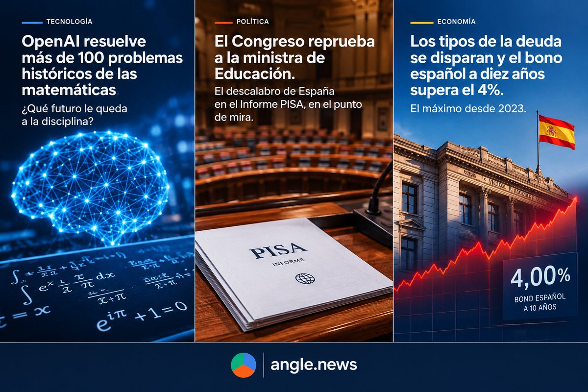 readanglenews's tweet photo. 📰 Tres noticias. Tres temas. Muchas formas de contarlas.

IA y matemáticas. Educación y PISA. Deuda y economía.

¿En qué se fijan los distintos medios?

Mucha más información en 🌐https://t.co/bD7dCqBeGL

#Actualidad #IA #Economía #Educación #Tecnología https://t.co/CamvA3YiaU