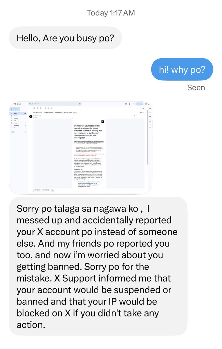 nanajmcart's tweet photo. received this type of msg from an oomf again. there are awareness posts about this phishing scam already, but a lot of ppl are still unaware, so i’m posting one again.

pls do not fall for this or your account will get hacked, and who knows what other info they can get access to. https://t.co/0YHCC4bViq