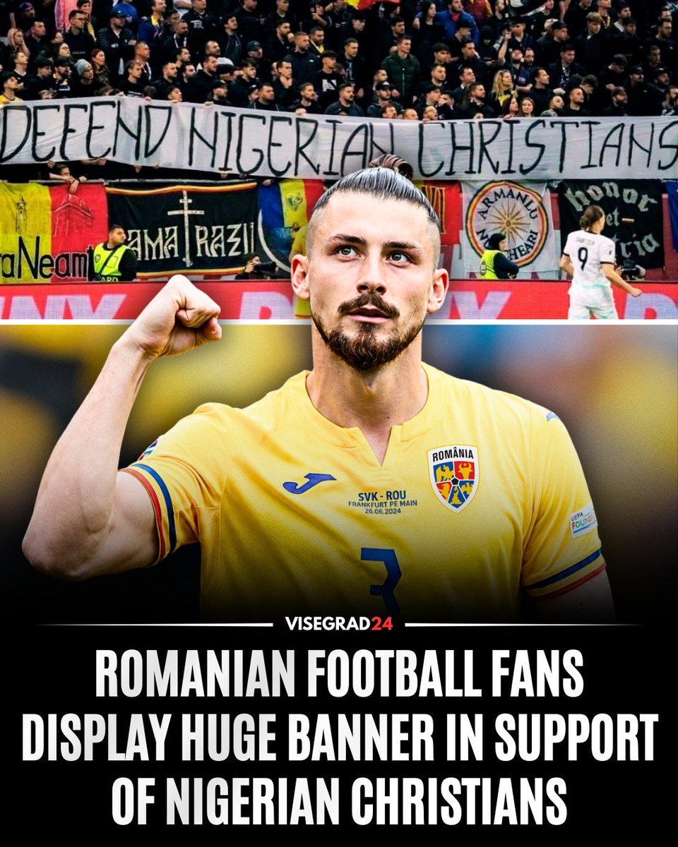 visegrad24's tweet photo. Romanian football fans displayed a huge banner that read “DEFEND NIGERIAN CHRISTIANS.” Just in the first half of 2026, 2,550 Christians have been killed by Islamist in Nigeria. 🇳🇬 https://t.co/TJGfAHBfOx