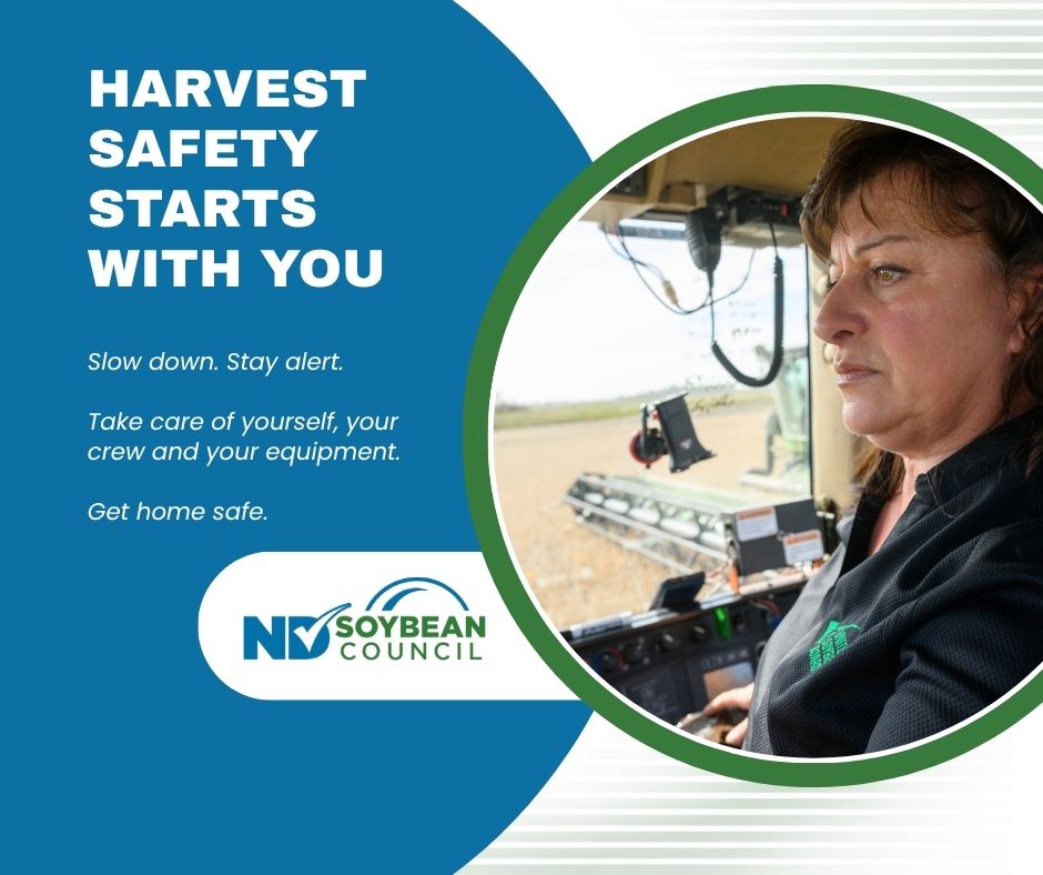 NDSoybean's tweet photo. 🌱 It’s National Farm Safety & Health Week, and harvest is here. Don’t let safety take a back seat. 🌱

Long days, big equipment and busy roads make harvest one of the most demanding times of the year.

A few reminders:
• Slow down and share the road. Make sure lights and signals are working, and trailer large combine headers when traveling between fields.
• Stay alert. Put the phone away and avoid distractions.
• Manage fatigue. Take breaks and recognize when you’re too tired to safely operate equipment.
• Respect the equipment. Shut machinery down completely before clearing plugs or performing maintenance.
• Prevent fires. Keep equipment free of crop debris and carry a working fire extinguisher.
• Be prepared. Use proper recovery equipment when equipment gets stuck.

Read more: https://t.co/VZv6d4txGD